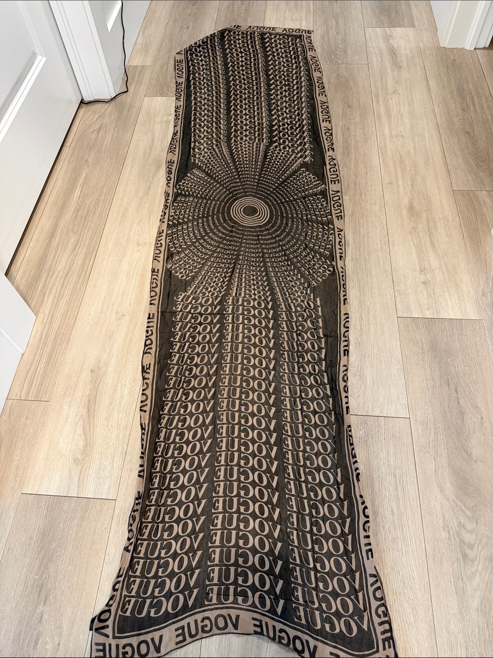 Vogue Black and Tan Logo Sunburst Long Scarf